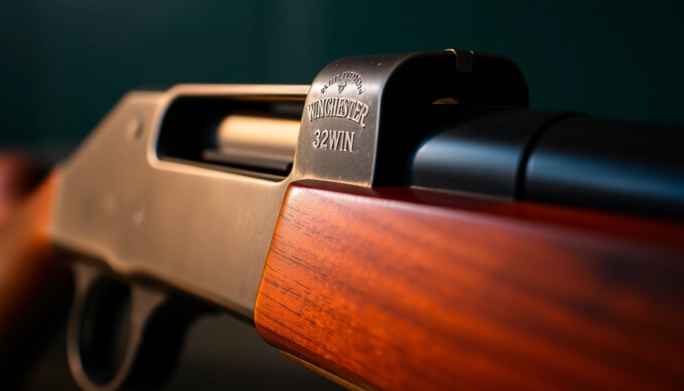Detailed shot of a rifle in 32WIN cartridge, emphasizing craftsmanship and historical appeal for hunting enthusiasts.