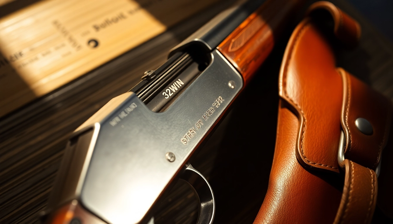 Detailed shot of a classic rifle showcasing 32WIN cartridge chambering, emphasizing historical firearm design and craftsmanship for gun enthusiasts.