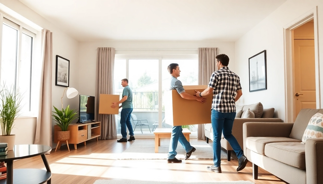 Calgary apartment moving with professional movers loading furniture safely in a modern apartment setting.