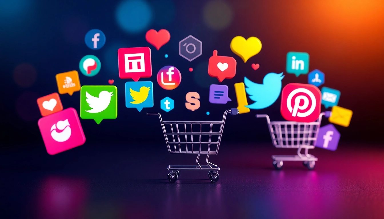 Latest Social Commerce Updates showcase vibrant social media icons with shopping elements to