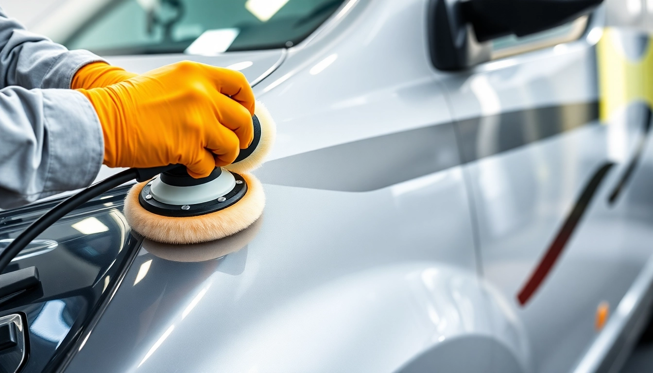 Professional applying Wohnmobil Politursiegelung to protect a bright motorhome with polishing